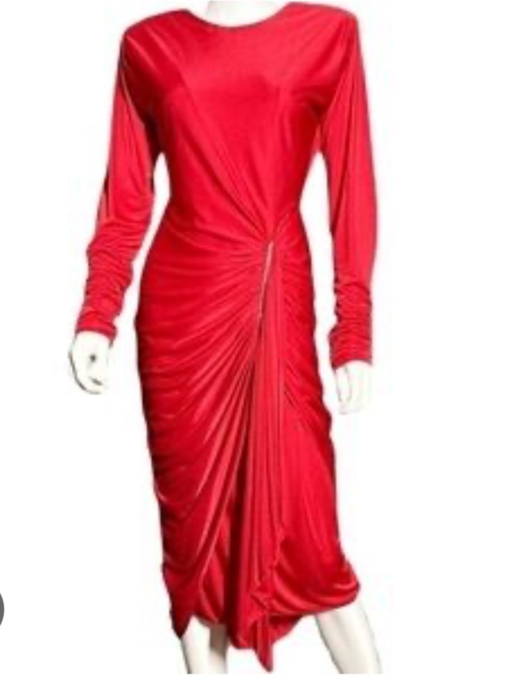 Night Moves Vibrant Red Ruched Long-Sleeve Midi Dress